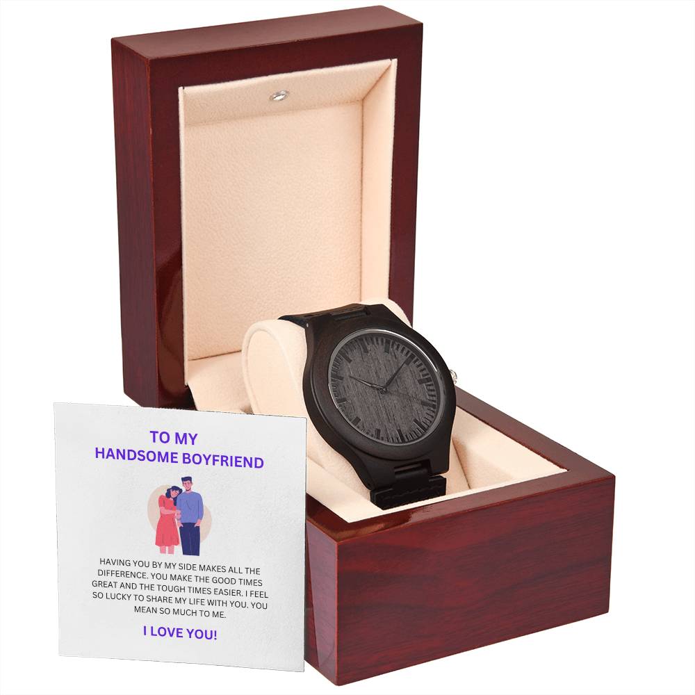 For My Amazing Boyfriend — Wooden Watch + Romantic Heartfelt Message Card Gift
