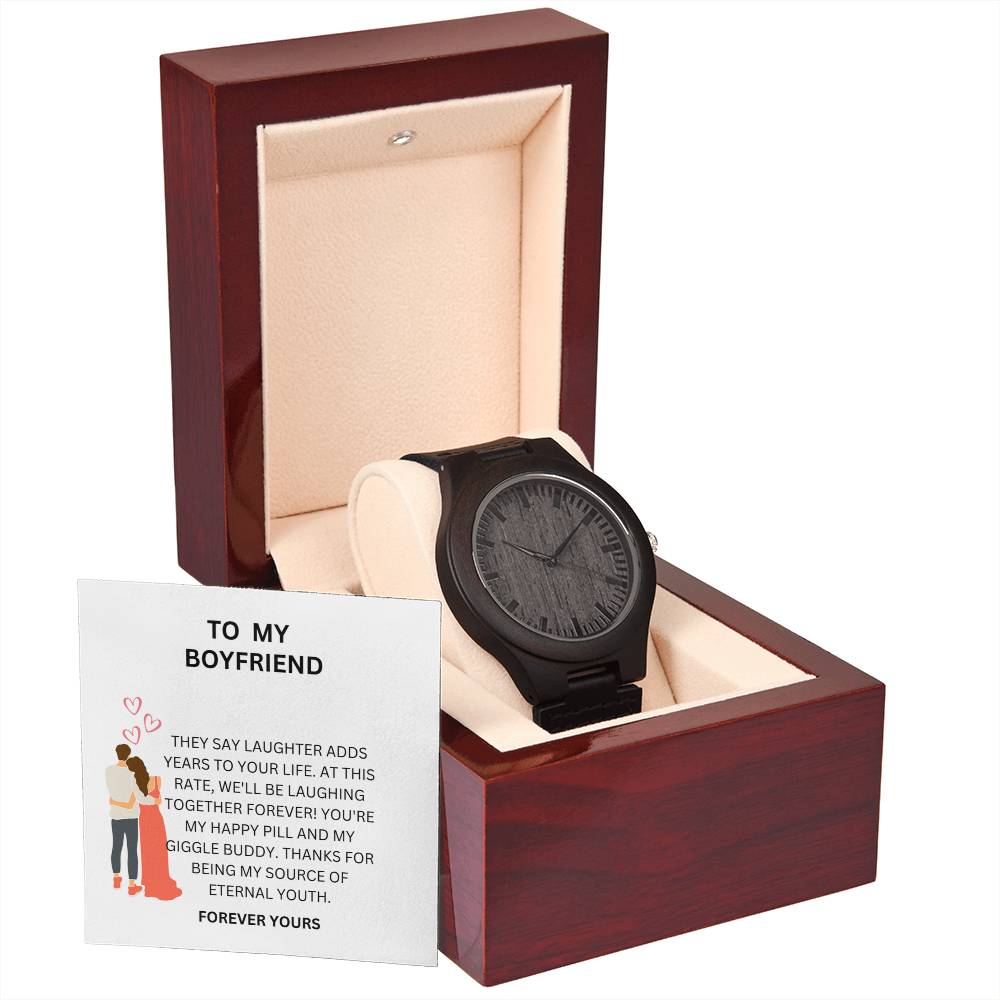 Boyfriend Gift — Elegant Wooden Watch with Romantic Heartfelt Message Card