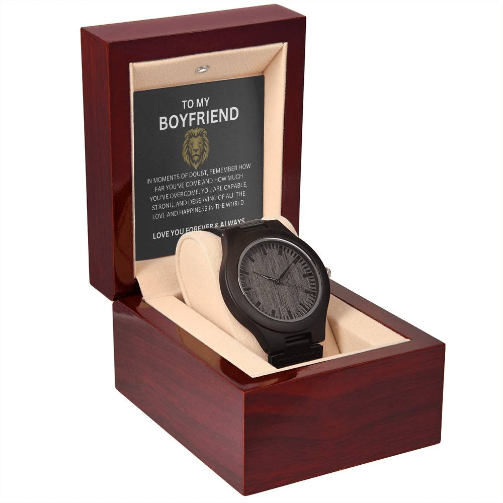 To My Boyfriend — Romantic Wooden Watch Gift with Heartfelt Message Card