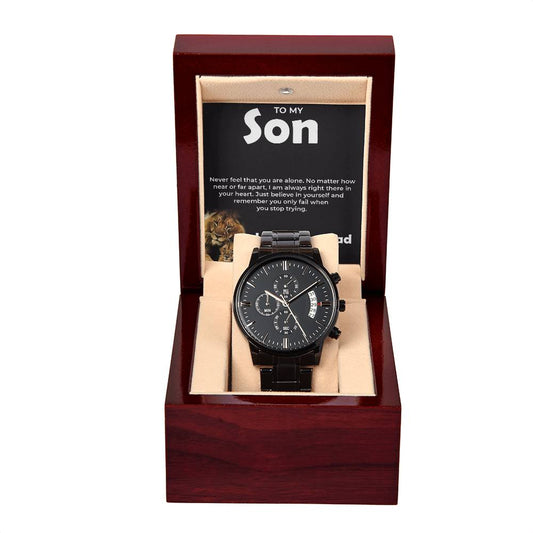 To My Brave Son | Black Chronograph Watch Gift from Dad | Timeless Keepsake for Son