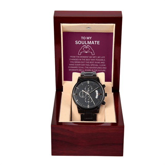 Boyfriend’s Black Chronograph Watch with Personalized Heartfelt Card