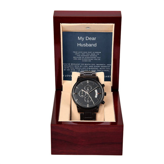 To My Dear Husband | Timeless Black Chronograph Watch for Any Occasion