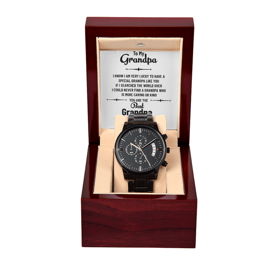 Black Chronograph Watch for Grandpa – Gift from Grandson with Heartfelt Message Card