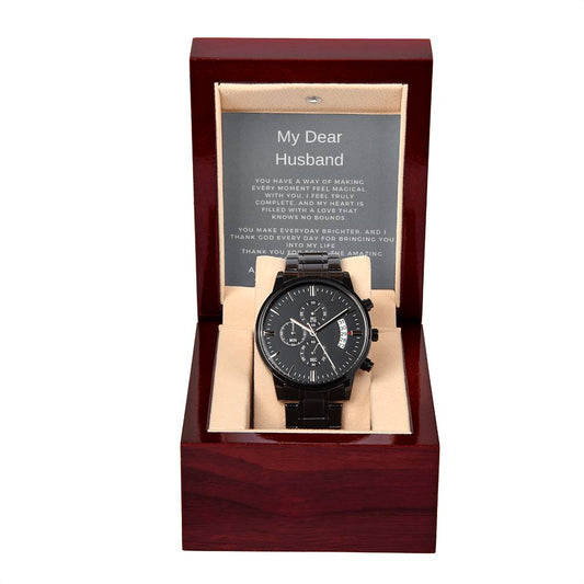 To My Husband | Sophisticated Black Chronograph Watch Perfect for Him