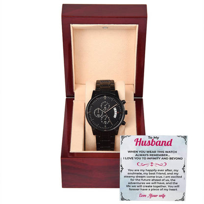 To My Husband | Sleek Black Chronograph Watch Gift | Gift For Him