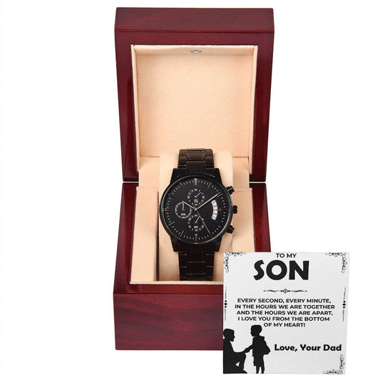 Dear Son | Black Chronograph Watch Gift from Dad | Elegant Timepiece for Son