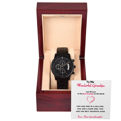 For Grandpa – Stylish Black Chronograph Watch from Granddaughter Gift with Heartfelt Message Card