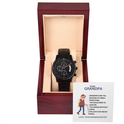 Heartfelt Gift for Grandpa – Black Chronograph Watch from Granddaughter