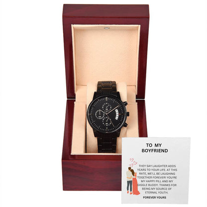 To My Love — Black Chronograph Watch Gift for Boyfriend with Heartfelt Card