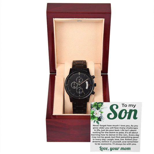 To My Lovely Boy | Black Chronograph Watch Gift from Mom | Special Keepsake for Son
