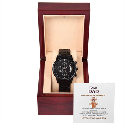 From Son to Dad – Black Chronograph Watch | Timeless Timepiece Gift for Father
