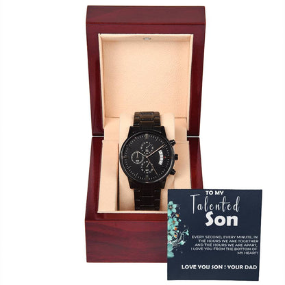 To My Talented Son | Black Chronograph Watch Gift from Dad | Stylish Son Gift