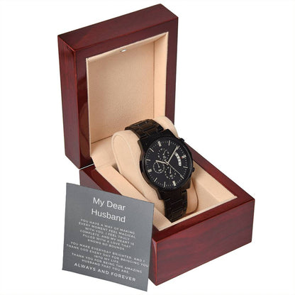 To My Husband | Sophisticated Black Chronograph Watch Perfect for Him