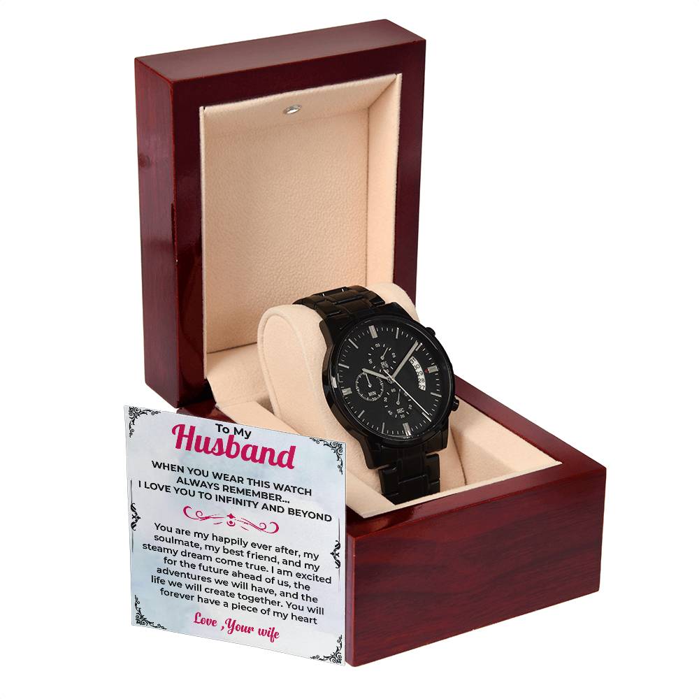 To My Husband | Sleek Black Chronograph Watch Gift | Gift For Him