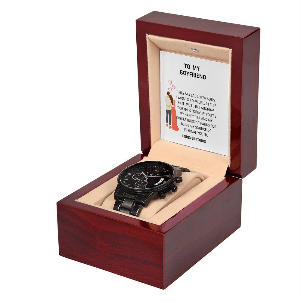 To My Love — Black Chronograph Watch Gift for Boyfriend with Heartfelt Card