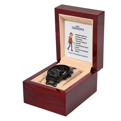 Heartfelt Gift for Grandpa – Black Chronograph Watch from Granddaughter