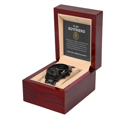 To My Boyfriend — Black Chronograph Watch with Heartfelt Message Card Gift