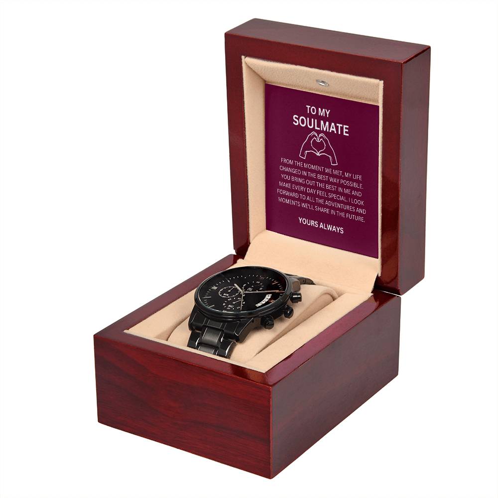 Boyfriend’s Black Chronograph Watch with Personalized Heartfelt Card
