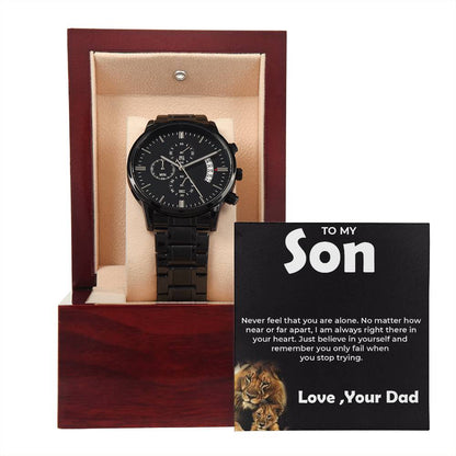 To My Brave Son | Black Chronograph Watch Gift from Dad | Timeless Keepsake for Son