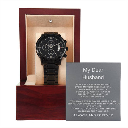 To My Husband | Sophisticated Black Chronograph Watch Perfect for Him
