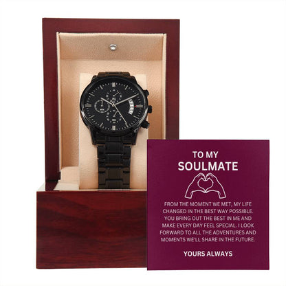 Boyfriend’s Black Chronograph Watch with Personalized Heartfelt Card