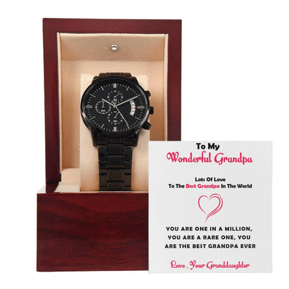 For Grandpa – Stylish Black Chronograph Watch from Granddaughter Gift with Heartfelt Message Card
