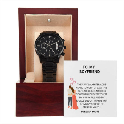 To My Love — Black Chronograph Watch Gift for Boyfriend with Heartfelt Card