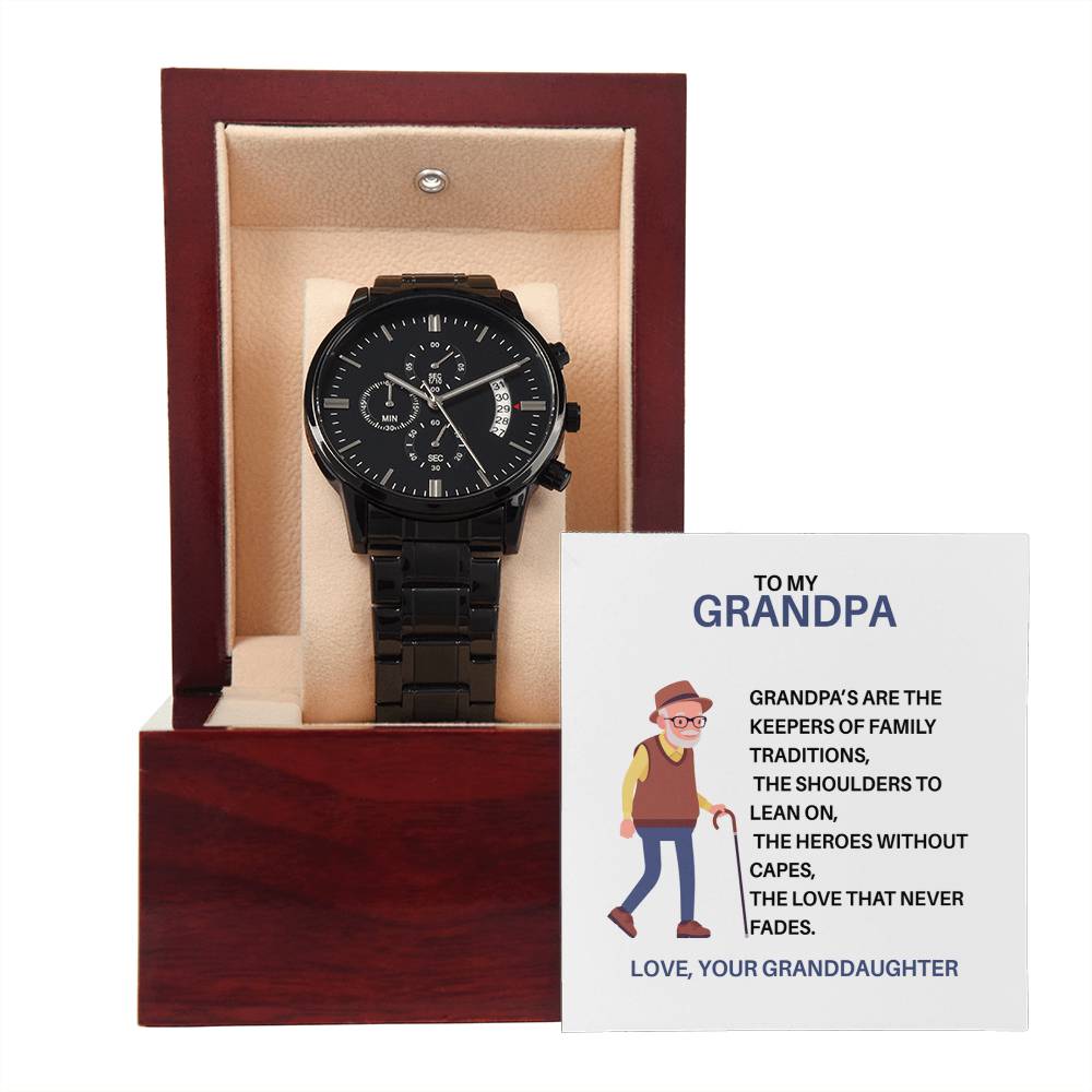 Heartfelt Gift for Grandpa – Black Chronograph Watch from Granddaughter