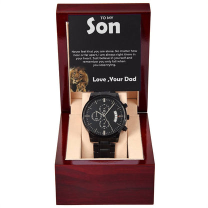 To My Brave Son | Black Chronograph Watch Gift from Dad | Timeless Keepsake for Son