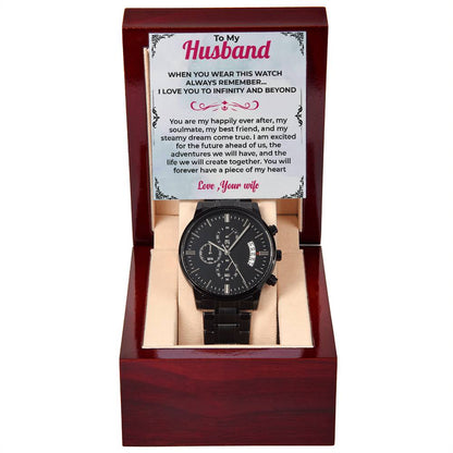 To My Husband | Sleek Black Chronograph Watch Gift | Gift For Him