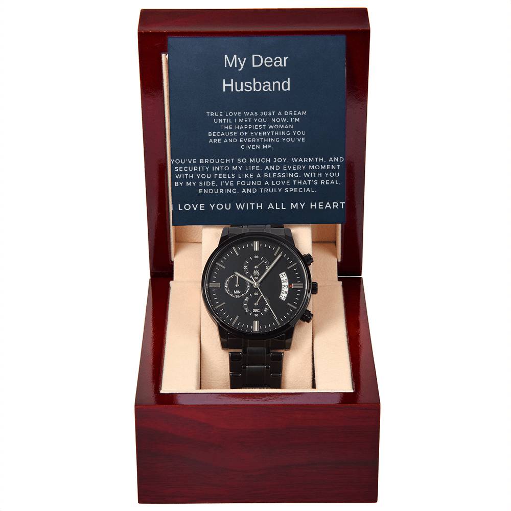 To My Dear Husband | Timeless Black Chronograph Watch for Any Occasion