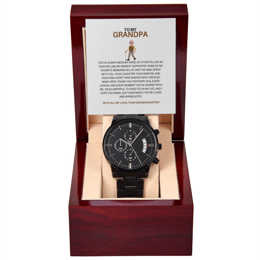 Black Chronograph Watch with Stylish Dial – From Granddaughter to Grandpa
