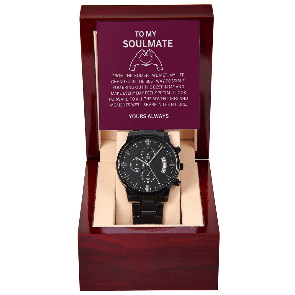 Boyfriend’s Black Chronograph Watch with Personalized Heartfelt Card