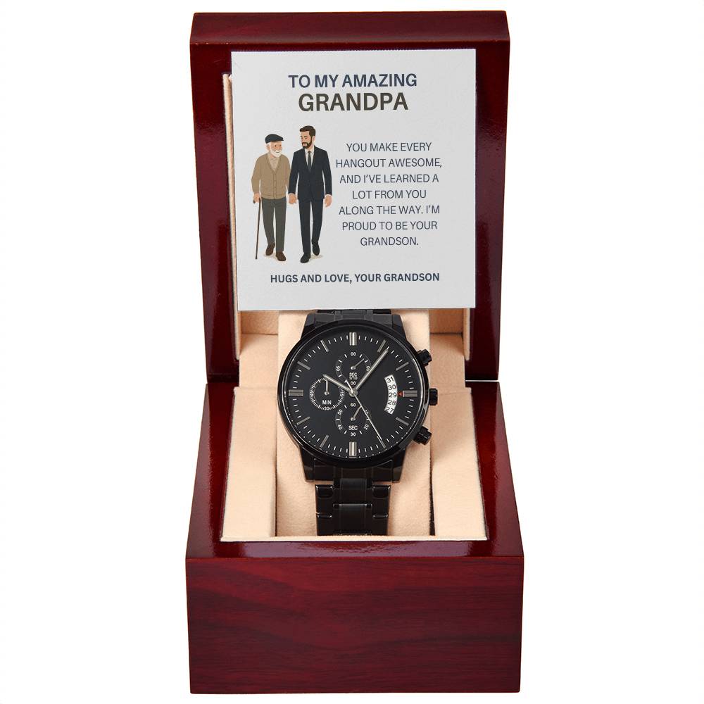 Men’s Black Chronograph Watch – Special Grandpa Gift from Grandson