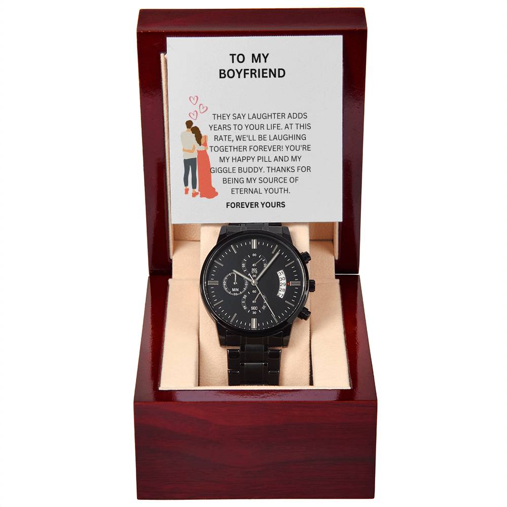 To My Love — Black Chronograph Watch Gift for Boyfriend with Heartfelt Card