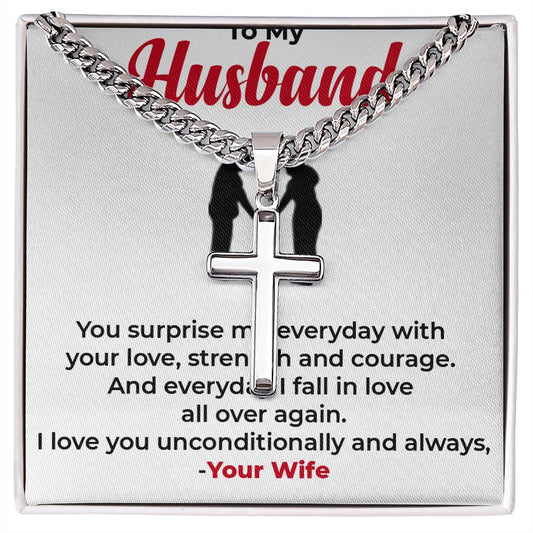 For My Amazing Husband | Cuban Link Chain with Artisan Cross Necklace Gift