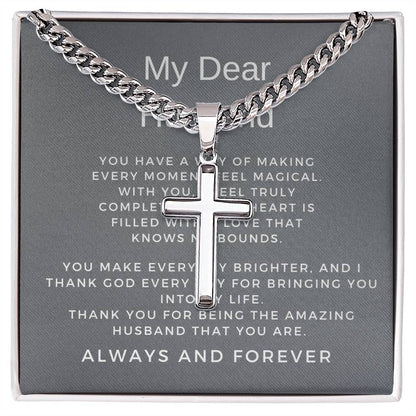To The Man I Love | Cuban Link Chain with Artisan Cross Necklace for My Husband