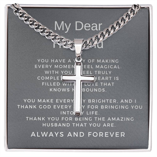 To The Man I Love | Cuban Link Chain with Artisan Cross Necklace for My Husband