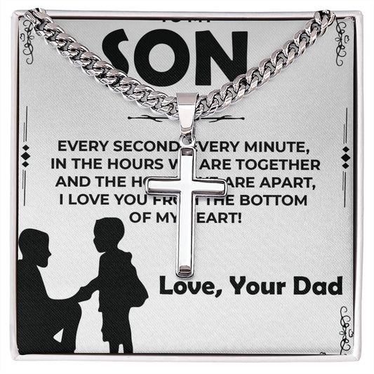Dear Son | Cuban Link Chain with Artisan Cross Necklace Gift from Dad