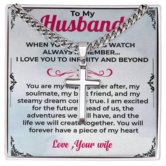 To My Husband | Cuban Link Chain with Artisan Cross Necklace Gift for Him