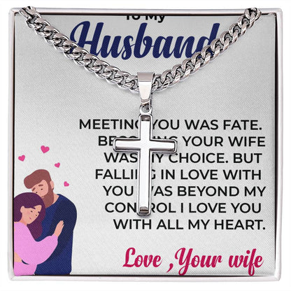 For My Husband | Cuban Link Chain with Artisan Cross Necklace Gift for Him