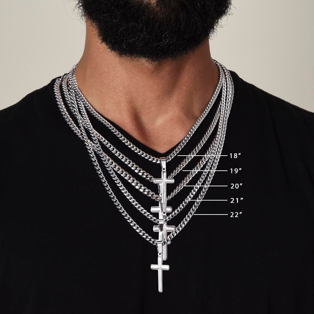 To My Lovely Boy | Cuban Link Chain with Artisan Cross Necklace from Mom - SOUVMOUR