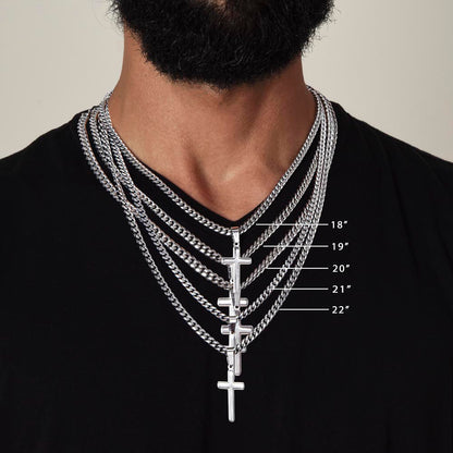 Dear Son | Cuban Link Chain with Artisan Cross Necklace Gift from Dad