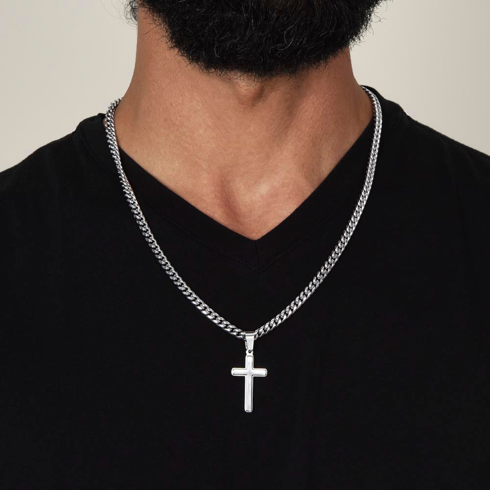 To My Lovely Boy | Cuban Link Chain with Artisan Cross Necklace from Mom - SOUVMOUR