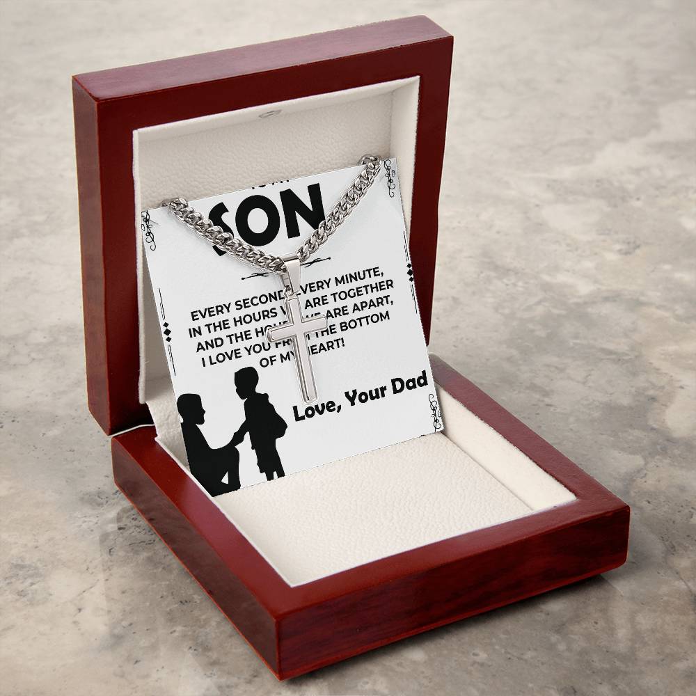 Dear Son | Cuban Link Chain with Artisan Cross Necklace Gift from Dad