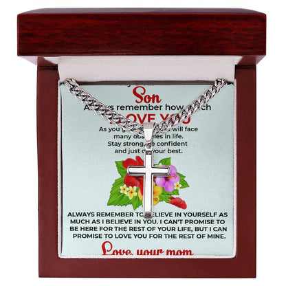 To My Beautiful Boy | Cuban Link Chain with Artisan Cross Necklace from Mom