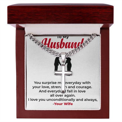 For My Amazing Husband | Cuban Link Chain with Artisan Cross Necklace Gift