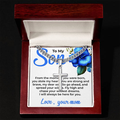 To My Dear Son | Cuban Link Chain with Artisan Cross Necklace from Mom