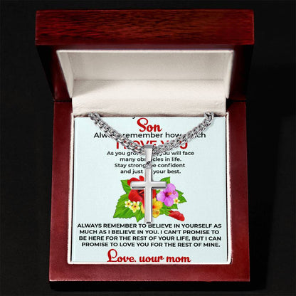 To My Beautiful Boy | Cuban Link Chain with Artisan Cross Necklace from Mom