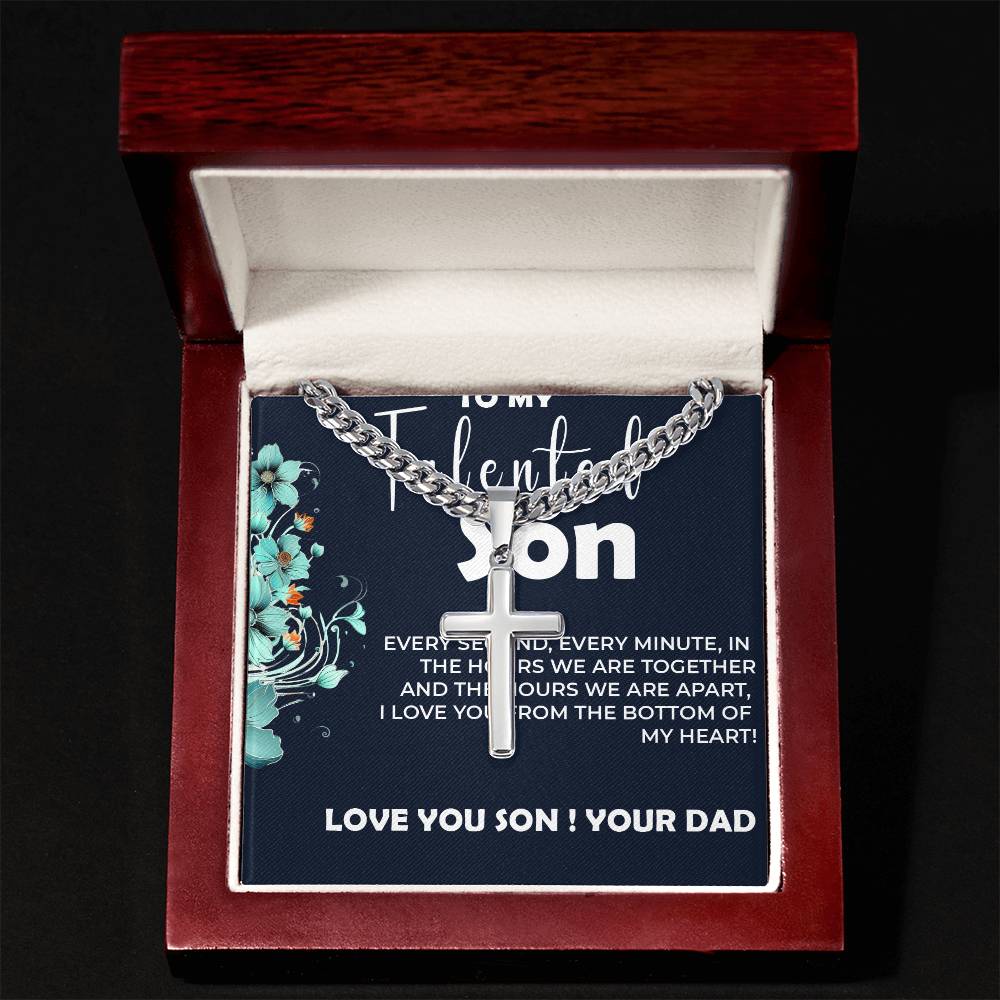 To My Talented Son | Cuban Link Chain with Artisan Cross Necklace from Dad